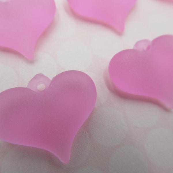 Pink Heart Charms Pendants - Matte Rose Earring Findings - 18mm X 15mm Puff Hearts with Loop - Made in Germany - Qty 6