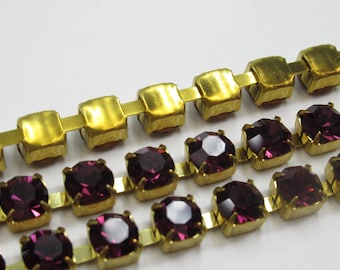 6mm Purple Rhinestone Cup Chain - Oxidized Brass Setting - Purple Amethyst Preciosa Czech Crystals- Large Crystal Size 29SS - Choose Length