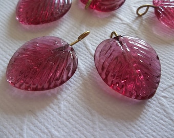 Glass Leaf Charms - Rose Pink Leaves with Brass Loops - Leaf Pendants - 16X16mm - Qty 12