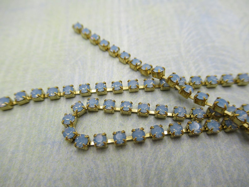 2mm Blue Opal Rhinestone Cup Chain Brass Setting Light Sapphire Blue Opal Preciosa Maxima Czech Crystals Choose Your Length image 4