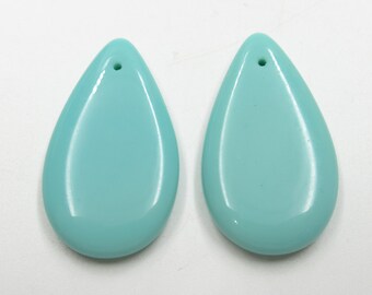 Glass Flat Teardrop Beads - Turquoise Pear Beads - 30X18mm - Czech Glass Large Chunky Bohemian - Pendant or Earring Beads - Qty 4