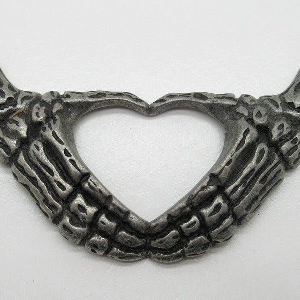 Skeleton Hands Forming Heart Pendant - I Love You Large 65mm - For Halloween Jewelry Designs - Antiqued Silver - Two Loops - Qty 1 *NEW*