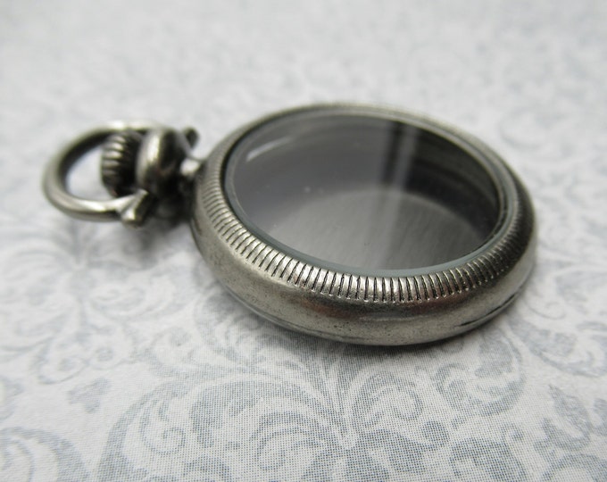 Small Silver Pocket Watch Case 1 Inch Glass Locket Vintage Style