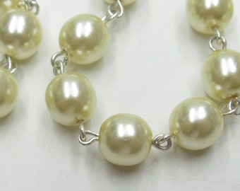 Beaded Chain - Pearl Bead Chain - Rosary Chain - 8mm Ivory Cream Pearls - Silver Bead Chain - Glass Pearls - Jewelry Supplies