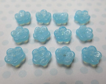 Glass Flower Beads - Aqua Blue Opal Czech Glass - Small Flower Bead Caps - 8mm - Pale Blue Daisy Beads -  Qty 12