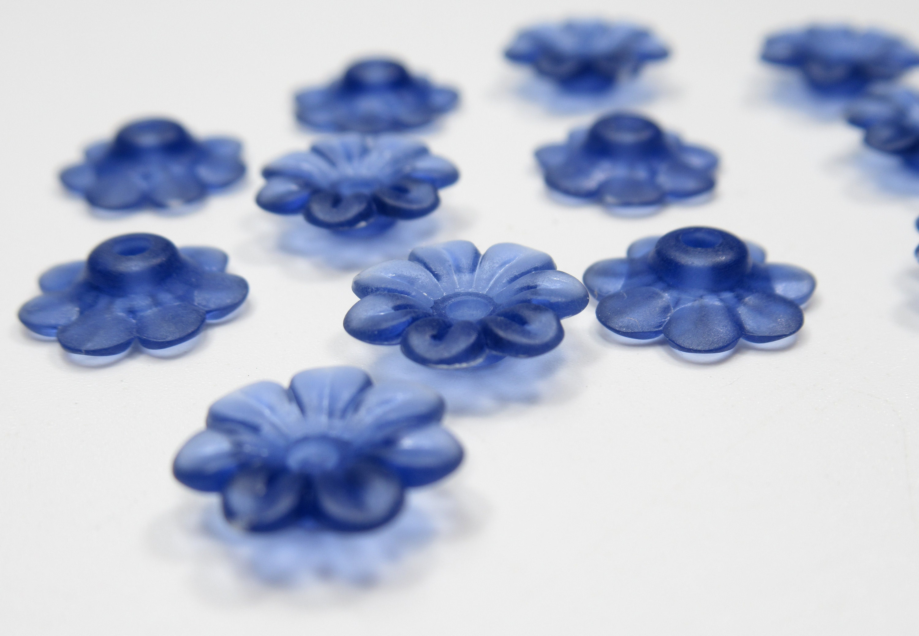 Blue Flower Beads 10mm Flower Pendants 7 Petal Acrylic Etsy