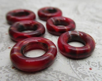 Red Tigereye Chunky Rings - Czech Glass - 14mm Spacer Separator Beads - Connector Links - Large Hole - Color Jump Rings - Qty 6