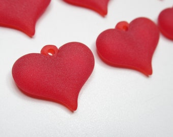 Red Heart Charms Pendants - Matte Ruby Red Earring Findings - 18mm X 15mm Puff Hearts with Loop - Made in Germany - Qty 6