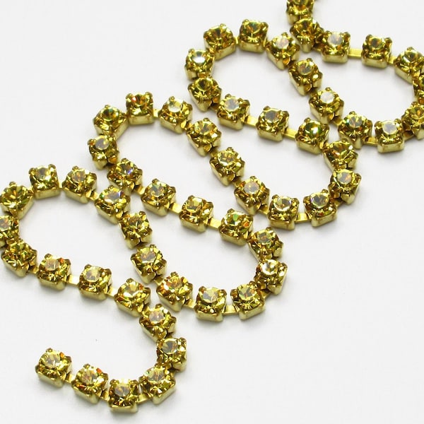 3mm Light Topaz Rhinestone Cup Chain - Brass Setting - Golden Yellow Preciosa Maxima Czech Crystals - Choose Your Length