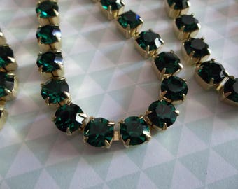 6mm Emerald Green Rhinestone Cup Chain - Brass Setting - Emerald Green Preciosa Czech Crystals - Large Crystal Size 29SS  - Choose Length