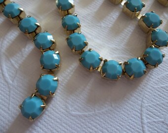 6mm Turquoise Rhinestone Cup Chain - Brass Setting - Opaque Blue Turquoise Preciosa Maxima Czech Crystals - Large Crystal Size 29SS