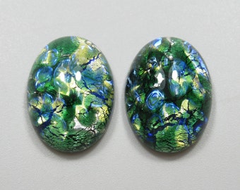 Moss Green Opal Glass Cabochons - 18X13mm Oval Stones -  Handmade Lampwork Glass - Made in Czech Republic - Qty 2
