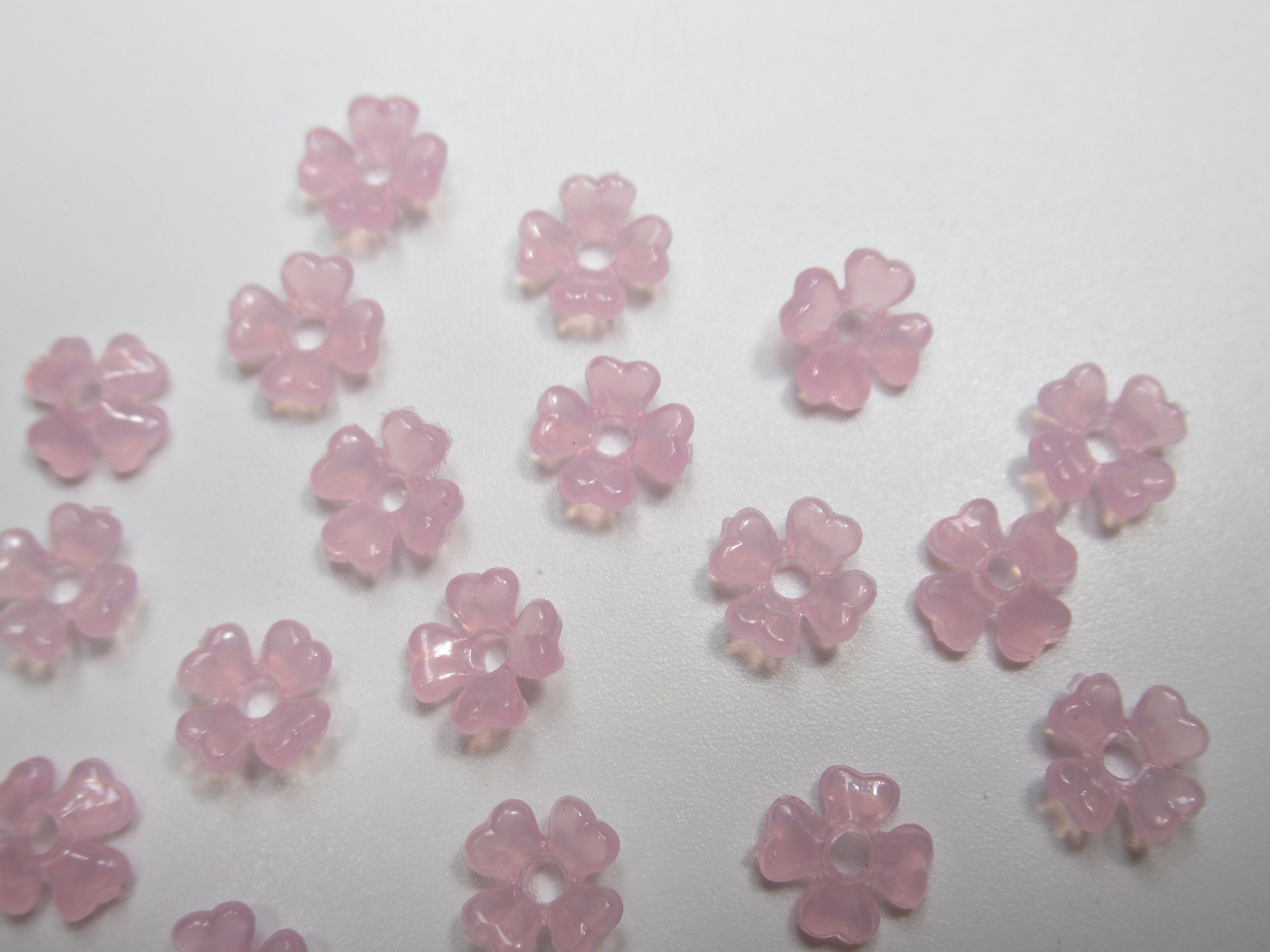 Pink Flower Beads 6mm Flower Pendants 4 Petal Acrylic | Etsy