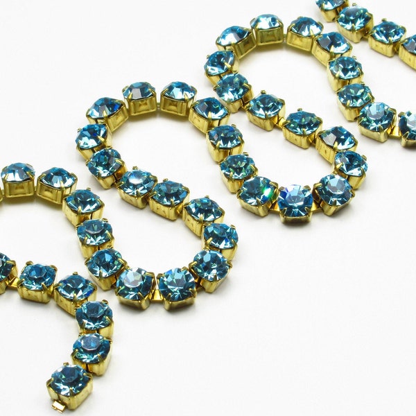 6mm Aqua Blue Rhinestone Cup Chain - Brass Setting - Aqua Bohemica Preciosa Czech Crystals - Large Crystal Size 29SS  - Choose Your  Length