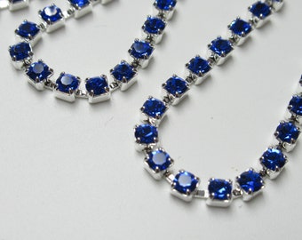 3mm Sapphire Blue Rhinestone Cup Chain - Silver Plated Brass Setting - Sapphire Blue Preciosa Czech Crystals - Choose Your Length