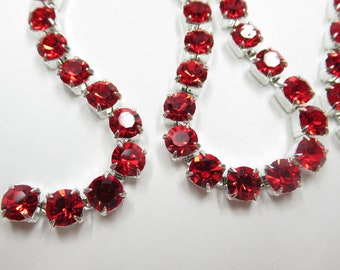 6mm Red Rhinestone Cup Chain - Silver Plated Brass Setting - Light Siam Red Preciosa - 29SS Large Czech Crystals - Choose Your Length