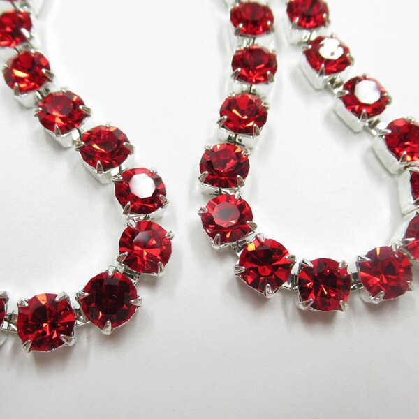 6mm Red Rhinestone Cup Chain - Silver Plated Brass Setting - Light Siam Red Preciosa - 29SS Large Czech Crystals - Choose Your Length