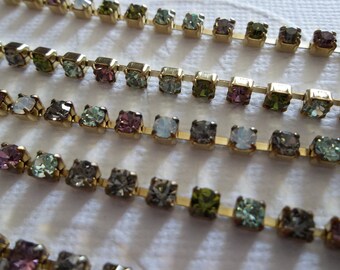 3mm Emerald Green Rhinestone Cup Chain Brass Setting Czech Crystal Choice Length 3mm Emerald Green Rhinestone Cup Chain Brass Setting Czech Crystal Choice Length