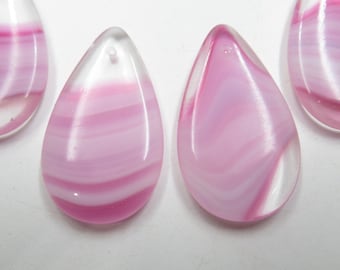 Glass Flat Teardrop Beads - Striped Pink Porphyr - 30X18mm - Czech Glass Large Chunky Bohemian - Pendant or Earring Beads - Qty 4