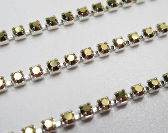 2mm Gold Rhinestone Cup Chain - Silver Plated Brass Setting - Gold Crystal Aurum Preciosa Maxima Crystals - Choose Your Length