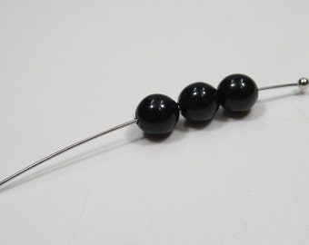 Glass Pearl Beads - 6mm Round - Jet Black - Czech Glass Loose Beads - Lead Free - Qty 25
