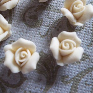 11mm Ivory Ceramic Roses - 1/2" Flower Cabochons - Cream - Beige - Flat Back Cameos - Porcelain Flower Embellishment - Qty 6