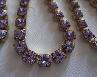 6mm Purple Rhinestone Cup Chain - Brass Setting - Light Purple Violet Preciosa Czech Crystals - Large Crystal Size 29SS - Choose Your Length