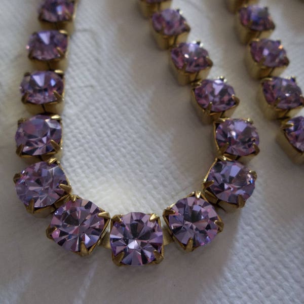 6mm Purple Rhinestone Cup Chain - Brass Setting - Light Purple Violet Preciosa Czech Crystals - Large Crystal Size 29SS - Choose Your Length