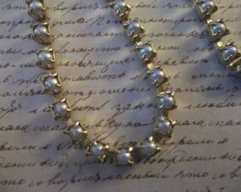 3mm White Pearl Cup Chain -  Brass Setting - White Czech Glass Pearls - Choose Your Length