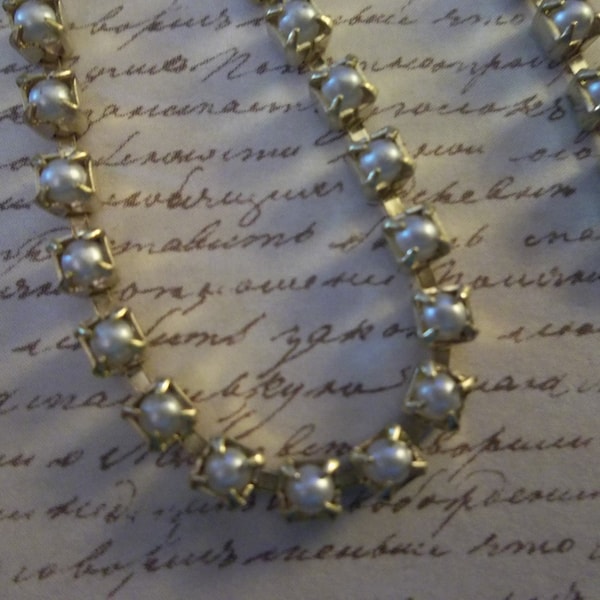 3mm White Pearl Cup Chain -  Brass Setting - White Czech Glass Pearls - Choose Your Length