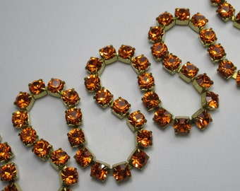 6mm Sun Orange Rhinestone Cup Chain - Brass Setting - Sun Orange Preciosa Maxima Czech Crystals - Large Crystals 29SS - Choose Your Length