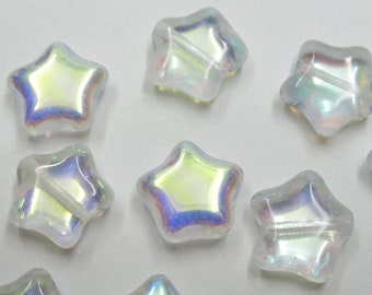 Glass Star Beads - Clear AB Stars - 12mm 1/2 inch - Czech Glass - Jewelry Findings Celestial Necklace Bracelet Earring Beads - Qty 12