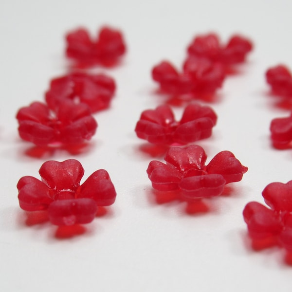 Red Flower Beads - 6mm Flower Pendants - 4 Petal Acrylic Flower Drops Center Hole - Matte Garnet Red - Small Bead Caps - Qty 18