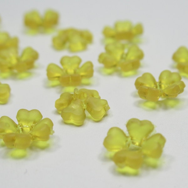 Gold Flower Beads - 6mm Flower Pendants - 4 Petal Acrylic Flower Drops Center Hole - Matte Topaz - Small Bead Caps - Qty 18