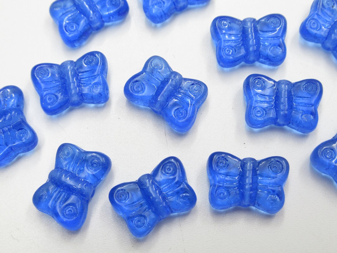 Glass Butterfly Beads Sapphire Blue Butterflies Czech Glass Loose Beads
