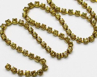 2mm Light Topaz Rhinestone Cup Chain - Brass Setting - Golden Yellow Preciosa Maxima Czech Crystals - Choose Your Length