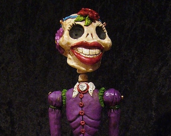 Large Day of the Dead Lady Skeleton Marionette (Made-to-Order)