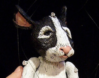 black and white rabbit marionette, MADE-TO-ORDER