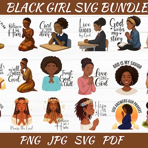 Praying Black Girl Svg Bundle - Woman of Faith - Praying Black Women - African American Women in Prayer - Black Woman Clipart - Girl Praying
