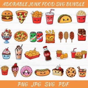 Adorable Junk Food Clipart - Kawaii Junk Food - Kawaii Food - Fast food Clipart - Cute Junk Food - Clipart Png - Transparent Clipart