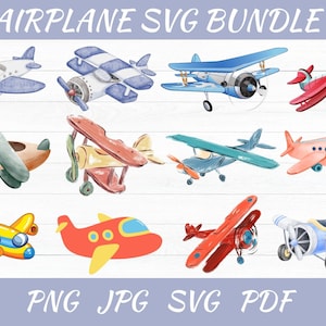 Watercolor Airplane Clipart Bundle - Blue Air Transport Png - Baby Boy Shower Plane Clipart - Kids Aviation Art - Watercolor Plane
