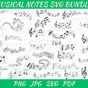 Pacchetto SVG di note musicali: Silhouette Clipart, Simboli musicali (download digitale)