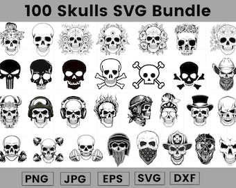 Skull SVG Bundle – Western Skeleton Graphics (Instant Download)