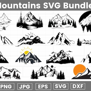 Mountains Svg Bundle - Nature Svg - Landscape Svg - Mountain Silhouette - Mountain Png - Lasercut Files - Outdoor Svg - Adventure Svg