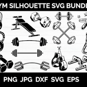 Gym Silhouette - Workout Silhouette - Fitness Silhouette - Barbell SVG - Workout SVG - Fitness SVG - Weights Svg- Crossfit Svg- Dumbbell Svg
