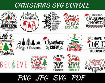 Funny Christmas SVG Bundle, Santa, Ornaments (Digital Download)