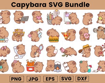Funny Capybara SVG Bundle – Kawaii Animal Clipart, Digital Stickers