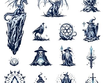 Fantasy Adventure SVG Bundle | Dragons, Wizards & Magic Icons | Medieval Clipart Set for Cricut Silhouette