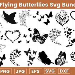 Bundle de Svg de papillons volants - fichiers de coupe papillon pour Cricut - Svg en couches - Svg pour chemises - Clipart papillon - téléchargement immédiat