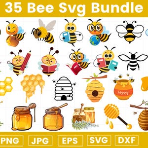 Paquete de abejas SVG - Paquete de abejas PNG - Archivos de corte de abeja - Panal SVG - Archivos SVG para Cricut - Clipart de abeja - Abeja de miel SVG - Miel SVG